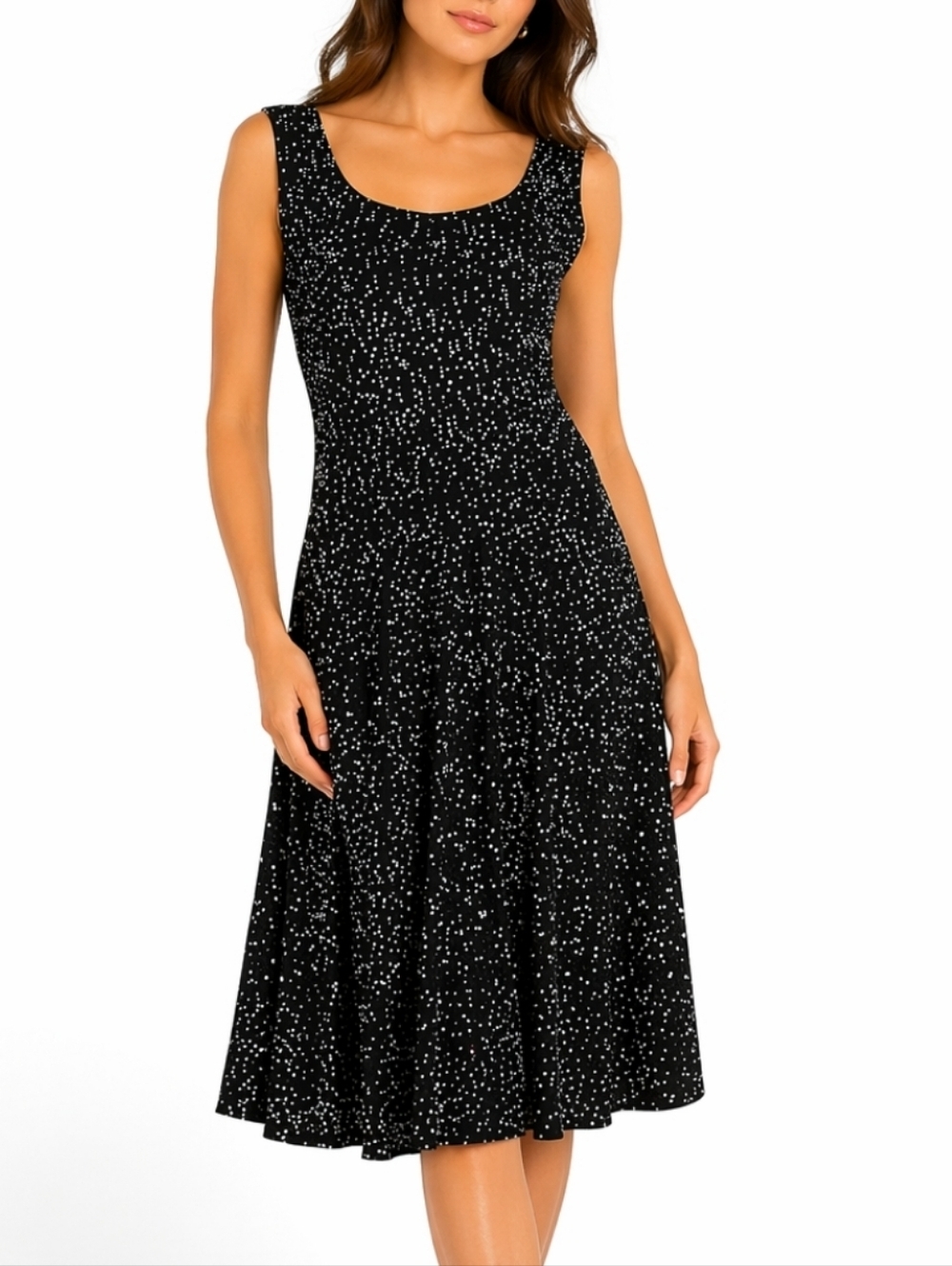 Chico's Travelers Black & White Polka Dot Sleeveless Scoop Neck Midi Dress